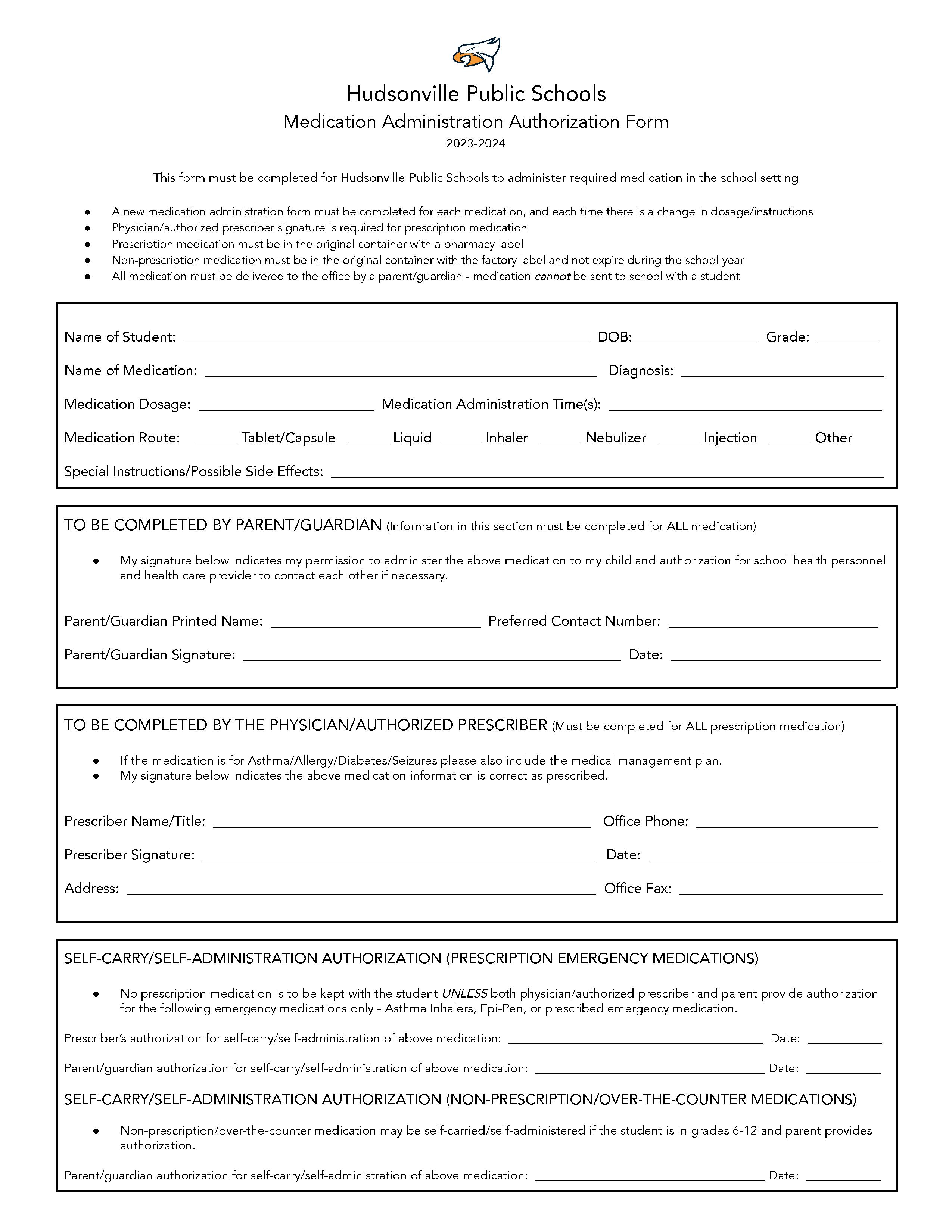 Medication Administration Authorization Form